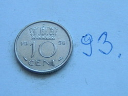 Netherlands 10 cent 1958 nickel, queen juliana, hal 93.