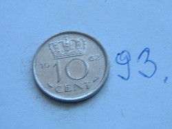 Netherlands 10 cent 1962 nickel, queen juliana, hal 93.