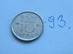 Netherlands 10 cent 1961 nickel, queen juliana, hal 93.