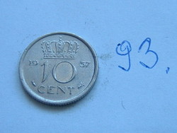 Netherlands 10 cent 1957 nickel, queen juliana, hal 93.