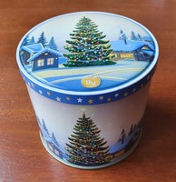 Karácsonyi fémdoboz pléh doboz süteményes kekszes tároló díszdoboz Haerberlein Metzger Nürnberg