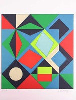 Victor Vasarely "Dimensiók-SIKRA-C"1987EREDETI Szeriográfia'szita'151/200db.Keretben mérete:57x41cm.