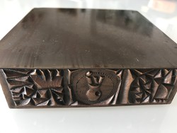 Bronz díszdoboz az Iparművészeti vállalattól, 11,5 x 11,5 x 3,5 cm