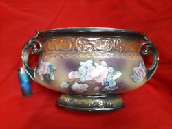 Old majolica faience hand painted pot, centerpiece.