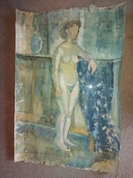 Sipos E., 1956-59 környéke, tempera festmény, akt, cca.70x100 cm, karton