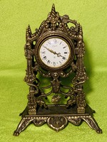 Antique table clock with copper or bronze case, pendulum, showette brand with winette brand