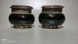 MOST! Dohánytartó gyógyszeres szelence gyanta tartó tintatartó tabac doboz üveg rátéttel fém dobozka