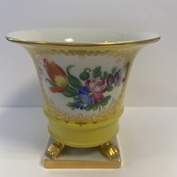 Ritka antik sárga Herendi körmös váza virágcsokor mintával