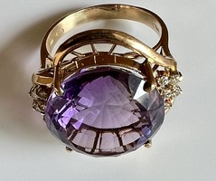 About 1 forint! Gold (br. 8.2G) amethyst (approx. 10 Ct) brilliant (0.1 ct) ring!