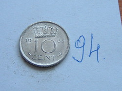 Netherlands 10 cent 1965 nickel, queen juliana, hal 94.