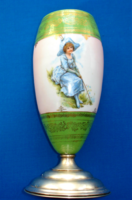 Antique, special porcelain vase with a silver base