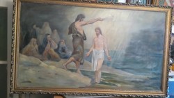 Baptism of monumental Christ 1900k a. R. L, einwebwer? O / v 146x87cm framed for sale cheap!