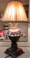Antik Zsolnay lámpa, asztali lámpa. Virágmintás gyönyörű festés, réz szerelékkel! Luxus antik lámpa