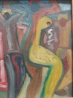 Miklós Cs.Németh: a nude, two men- original marked oil carton 1988