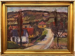 Farkas Lajos (1919 - 1998) Hegyi út c. Képcsarnokos festménye 80x60cm Eredeti Garanciával!