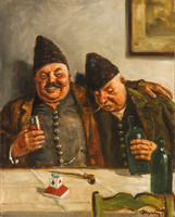 Tibor Pólya (1886-1937): revelers oil-canvas painting