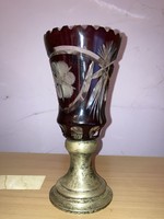 Bordó ólomkristály kupa ezüst talppal 23cm