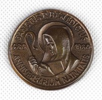 1I233 old Saint Benedict bronze commemorative medal 1980
