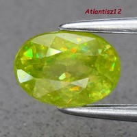 Extreme glitter! Real, term. Yellowish green titanite (spene) gemstone value 1.20ct (si): 47,900, -