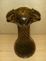 Retro amber ruffled glass vase 24 cm (7 / d)