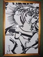 Ferenc Czinke graphic fire enamel artist indicated below left size: 38 × 32cm frame excellent design