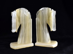 Polished carved real onyx stone ... Horse figural book support pair!