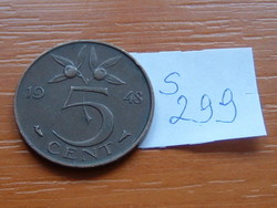 Holland 5 cents 1948 Wilhelmina Queen Bronze, Fish S299