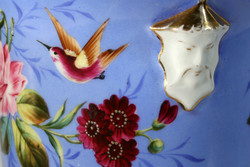 Antik 19.sz. Porcelán Kaspó Kínai Figurás Fogóval Fülekkel | Altwien Royal Vienna Carlsbad Orosz