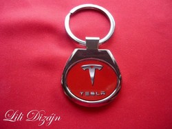Tesla oval metal keychain