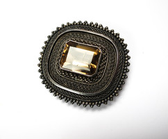 Israeli filigree silver pendant / brooch with large stone.