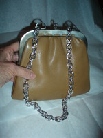 Vintage drapp bőr láncos válltáska
