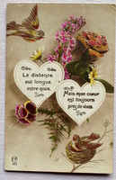 Antik francia romantikus fotó képeslap  vasaló madarak szívek