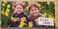 Jókívánság képeslap borítékkal üdvözlőlap üdvözlőkártya levelezőlap postatiszta német nárcisz gyerek