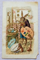 Antik  dombornyomott Húsvéti üdvözlő képeslap  tojást festő nyulak