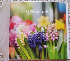 Jókívánság képeslap borítékkal üdvözlőlap üdvözlőkártya levelezőlap postatiszta német jácint mintáva
