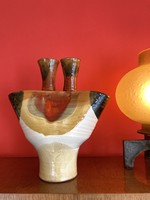 Iparművészeti Mid-century duplanyakú kerámia váza  29 cm