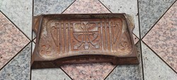 Gyönyörű antik, Szecessziós jelzett kályha előtét kandalló cserépkályha kandalló szikra paràzs fogó