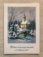 Postatiszta Karácsonyi képeslap, grafikus levelezőlap - Zsigray Ágnes grafika
