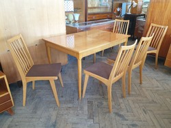 Retro mid century Német hosszabbítható asztal étkezőasztal 6 db szék étkezőszék régi étkezőgarnitúra