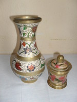 Retro fire enamel copper vase and sugar bowl
