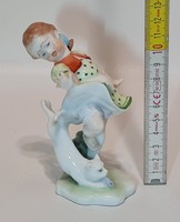 Herendi kislány, egerésző cicával porcelán figura (2172)