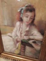 Fried Paul: girl portrait in beautiful frame, flawless 62 x 50 cm