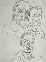 Very rare: powderless bertalan: triple self-portrait - original ink drawing