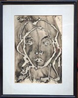 Peter Brusch: daughter's head - unique ink drawing
