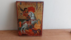 Szép kis festett ikon 15x22 cm Sárkányölő Szent György