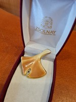 Zsolnay ginkgo brooch