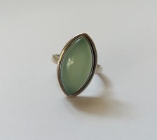 Green prehnite stone silver ring