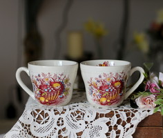 Ritka szín! Royal Tudor Fruits & Flowers angol fajansz teás csészék, bordó szín