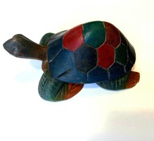 Oriental wood carved painted turtle