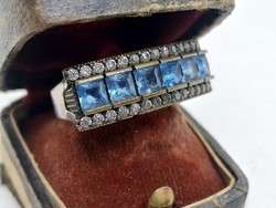 Egyedi design női ezüst gyűrű cirkonia és akvamarin kék kövekkel